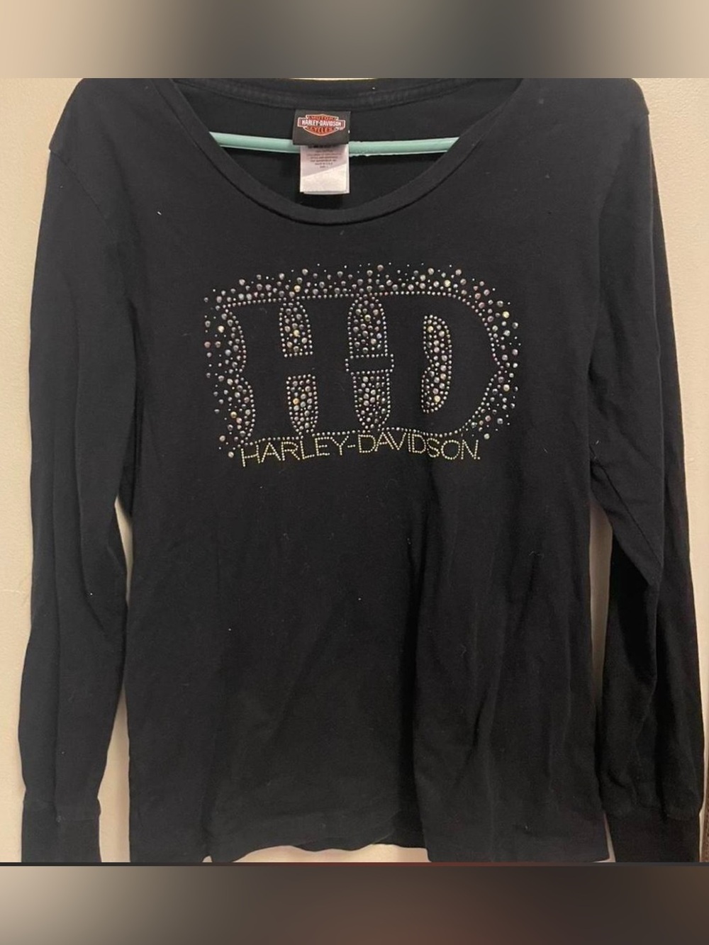 Harley-Davidson Women’s Black Long Sleeve Top with Rhinestone HD Logo